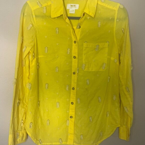 Mauve by Anthropologie Yellow Pineapple Embroidered Buttondown Blouse | Size M - Picture 6 of 13